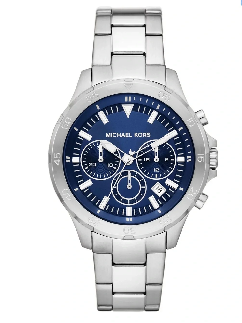 Michael Kors Greyson Chronograph Silver-Tone Stainless Steel Watch 43mm